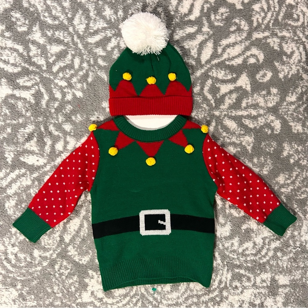 So'dorable Boys Elf Christmas Sweater with Matching Hat NEW 0-6 Months